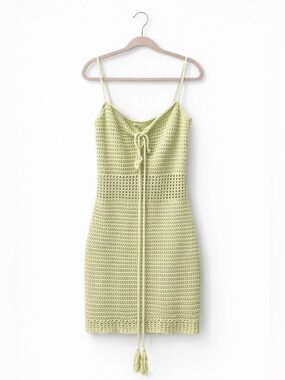 JLUXLABEL Pastel Green Crochet Tie-Front Dress